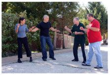 Caption:  Protecting a third party gets messy.  Always put yourself in between the attackers and person you are protecting. Then continue with the game plan.